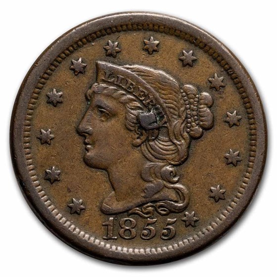 1855 Large Cent Knob on Ear XF 1855 Large Cent Knob on Ear XF