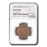 1855 Large Cent MS-64 NGC (Red, Upright 55)