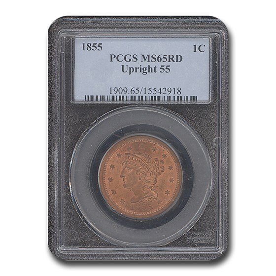 1855 Large Cent Upright 55 MS-65 PCGS (Red)
