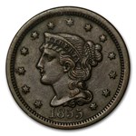1855 Large Cent Upright 5's AU-58 NGC (Brown)