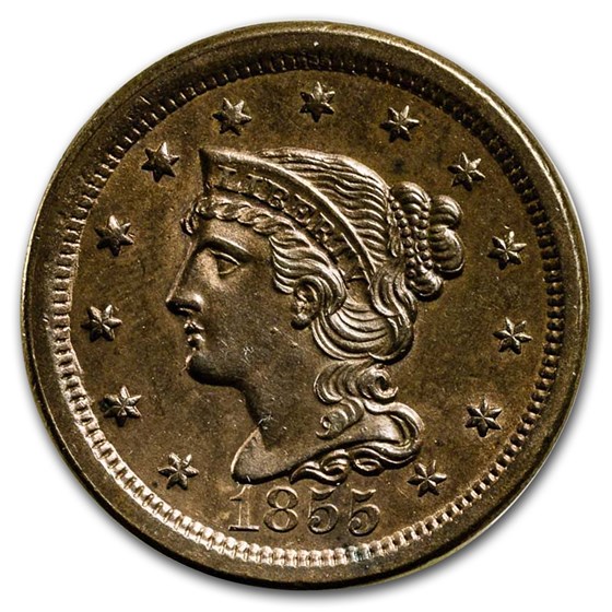 1855 Large Cent Upright 5's BU 1855 Large Cent Upright 5's BU
