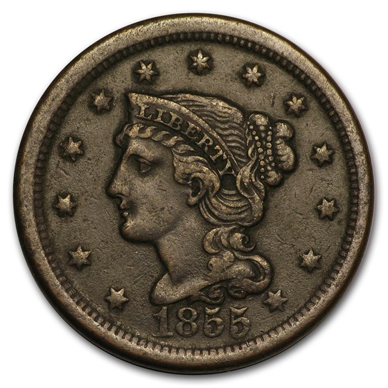 1855 Large Cent Upright 5's XF 1855 Large Cent Upright 5's XF