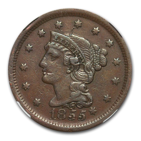 1855 Large Cent VF-35 NGC (Knob Ear N-9) 1855 Large Cent VF-35 NGC (Knob Ear N-9)