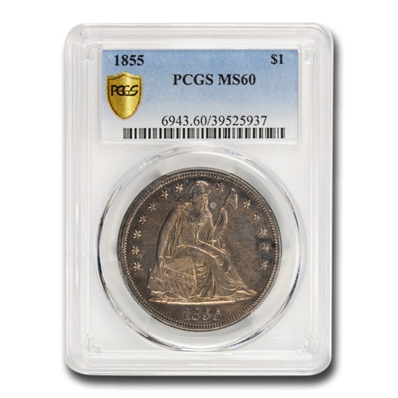 1855 Liberty Seated Dollar MS-60 PCGS 1855 Liberty Seated Dollar MS-60 PCGS