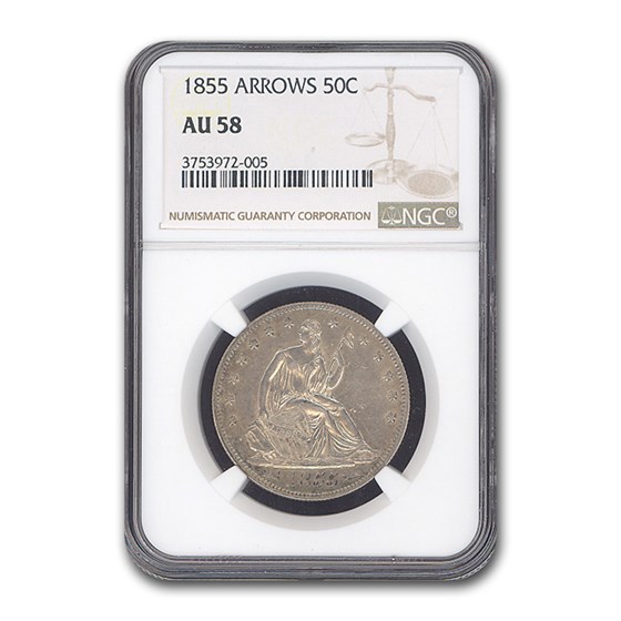 1855 Liberty Seated Half Dollar AU-58 NGC (Arrows) 1855 Liberty Seated Half Dollar AU-58 NGC (Arrows)