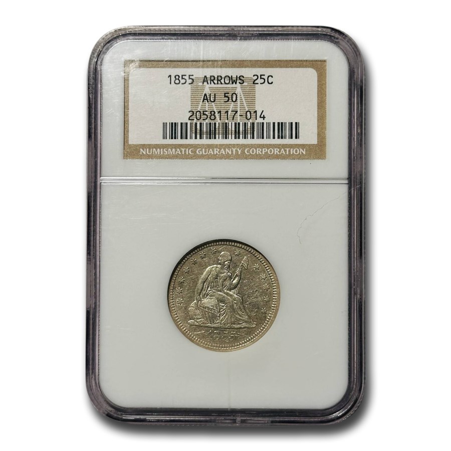 1855 Liberty Seated Quarter AU-50 NGC