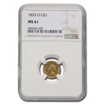 1855-O $1.00 Indian Head Gold MS-61 NGC