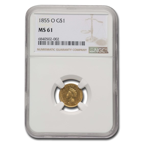 1855-O $1.00 Indian Head Gold MS-61 NGC 1855-O $1.00 Indian Head Gold MS-61 NGC