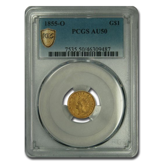 1855-O $1 Indian Head Gold Dollar AU-50 PCGS 1855-O $1 Indian Head Gold Dollar AU-50 PCGS