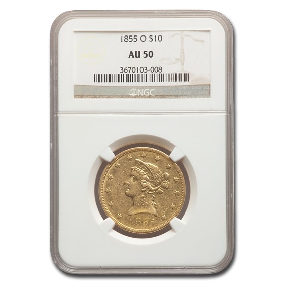 1855-O $10 Liberty Gold Eagle AU-50 NGC 1855-O $10 Liberty Gold Eagle AU-50 NGC
