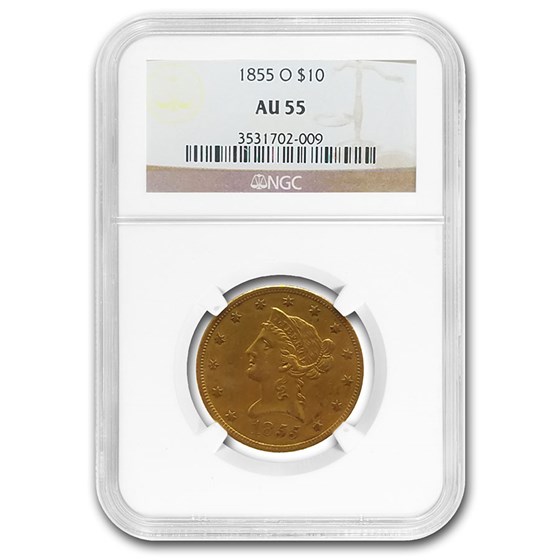 1855-O $10 Liberty Gold Eagle AU-55 NGC 1855-O $10 Liberty Gold Eagle AU-55 NGC