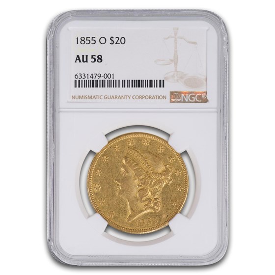 1855-O $20 Liberty Gold Double Eagle AU-58 NGC