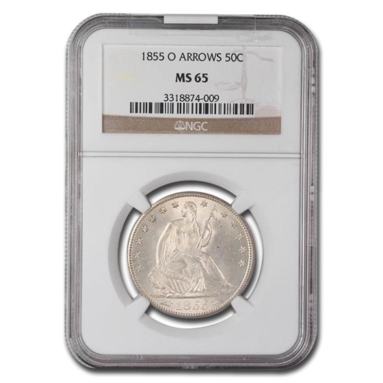 1855-O Liberty Seated Half Dollar w/Arrows MS-65 NGC 1855-O Liberty Seated Half Dollar w/Arrows MS-65 NGC