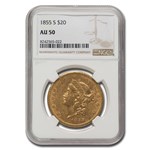 1855-S $20 Liberty Gold Double Eagle AU-50 NGC