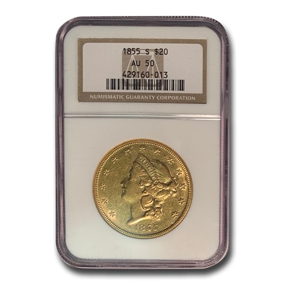 1855-S $20 Liberty Gold Double Eagle AU-50 NGC