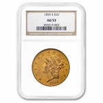 1855-S $20 Liberty Gold Double Eagle AU-53 NGC CAC
