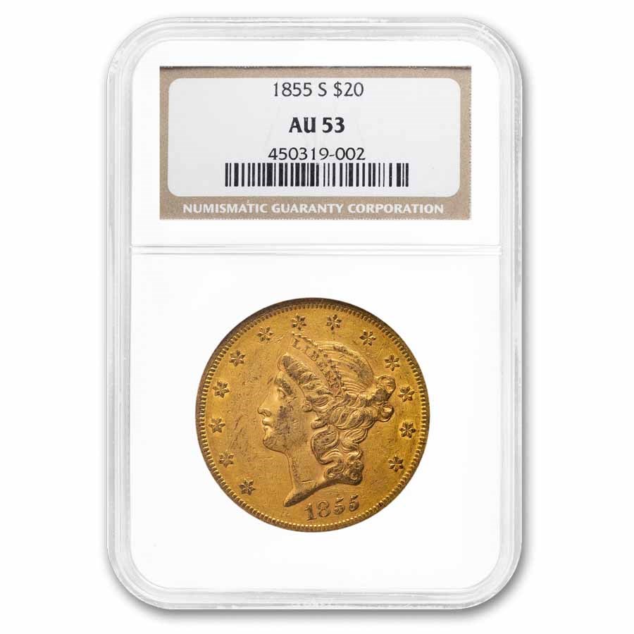 1855-S $20 Liberty Gold Double Eagle AU-53 NGC CAC