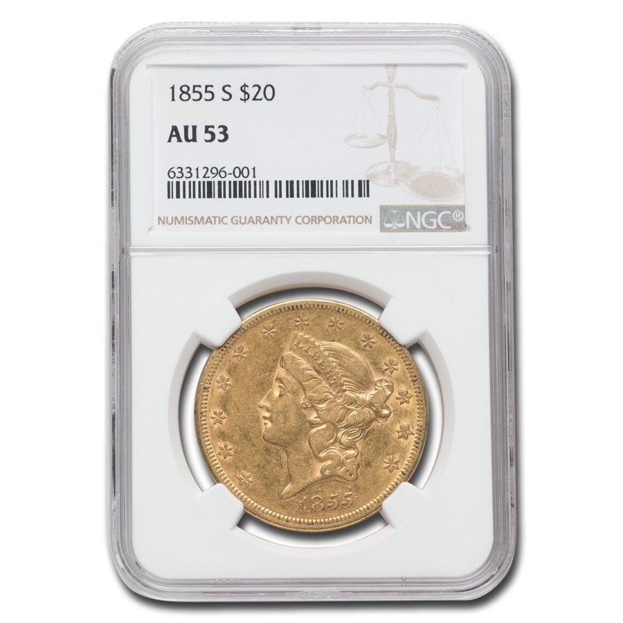 1855-S $20 Liberty Gold Double Eagle AU-53 NGC