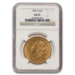 1855-S $20 Liberty Gold Double Eagle AU-55 NGC