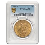 1855-S $20 Liberty Gold Double Eagle AU-58 PCGS