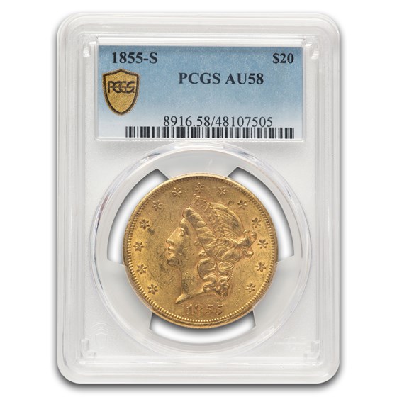 1855-S $20 Liberty Gold Double Eagle AU-58 PCGS