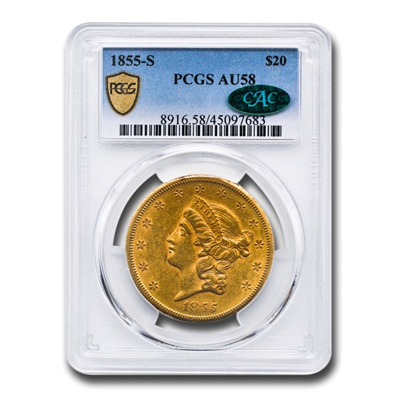 1855-S $20 Liberty Gold Double Eagle AU-58 PCGS 1855-S $20 Liberty Gold Double Eagle AU-58 PCGS