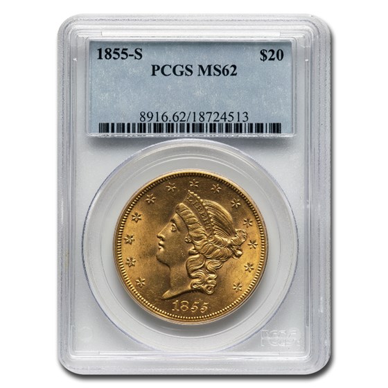 1855-S $20 Liberty Gold Double Eagle MS-62 PCGS 1855-S $20 Liberty Gold Double Eagle MS-62 PCGS
