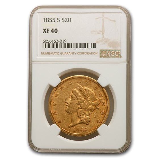 1855-S $20 Liberty Gold Double Eagle XF-40 NGC