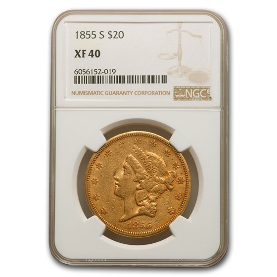 1855-S $20 Liberty Gold Double Eagle XF-40 NGC 1855-S $20 Liberty Gold Double Eagle XF-40 NGC