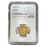 1855-S $5 Liberty Gold Half Eagle AU-55 NGC