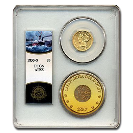 1855-S $5 Liberty Head Gold AU-55 PCGS (SS Central America) 1855-S $5 Liberty Head Gold AU-55 PCGS (SS Central America)