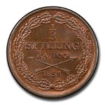1855 Sweden 1/3 Skilling MS-64 PCGS (Red/Brown)