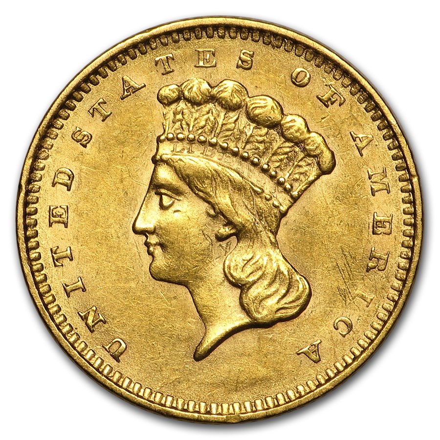 1856 $1 Indian Head Gold Dollar Type 3 Slanted 5 AU