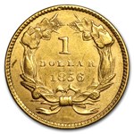 1856 $1 Indian Head Gold Dollar Type 3 Slanted 5 AU