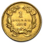 1856 $1 Indian Head Gold Dollar Type 3 Upright 5 AU