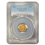 1856 $1 Indian Head Gold MS-62 PCGS (Slanted 5)