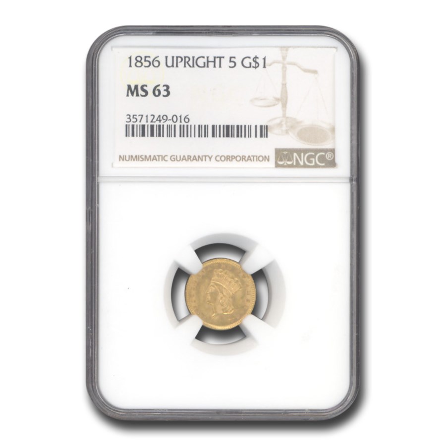 1856 $1 Indian Head Gold MS-63 NGC (Upright 5)
