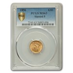 1856 $1 Indian Head Gold MS-63 PCGS (Slanted 5)