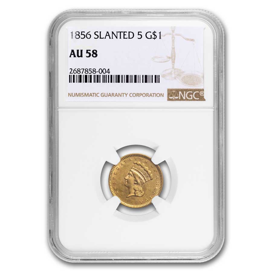 Buy 1856 $1 Indian Head Gold Slanted 5 AU-58 NGC | APMEX