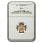 1856 $1 Indian Head Gold Slanted 5 MS-62 NGC