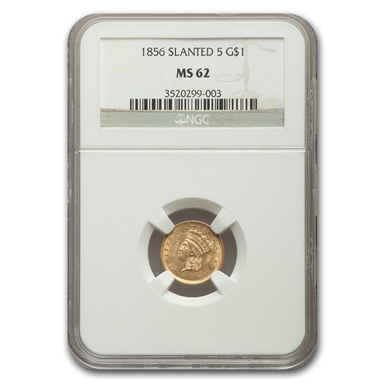 1856 $1 Indian Head Gold Slanted 5 MS-62 NGC 1856 $1 Indian Head Gold Slanted 5 MS-62 NGC