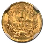 1856 $1 Indian Head Gold Type-3 MS-63 NGC (Slanted 5)