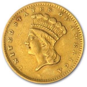 1856 $1 Indian Head Gold Type 3 Slanted 5 XF 1856 $1 Indian Head Gold Type 3 Slanted 5 XF