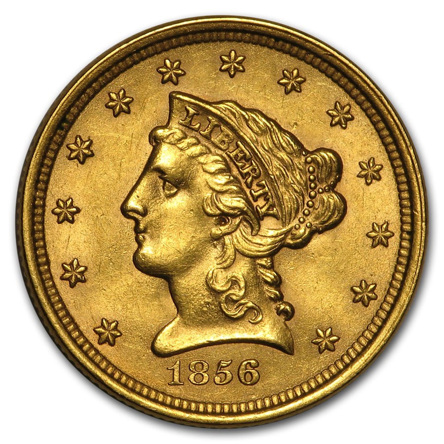 1856 $2.50 Liberty Gold Quarter Eagle AU Details (Cleaned)