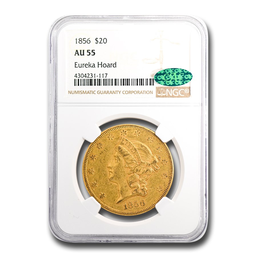 1856 $20 Liberty Gold Double Eagle AU-55 NGC CAC (Eureka Hoard)