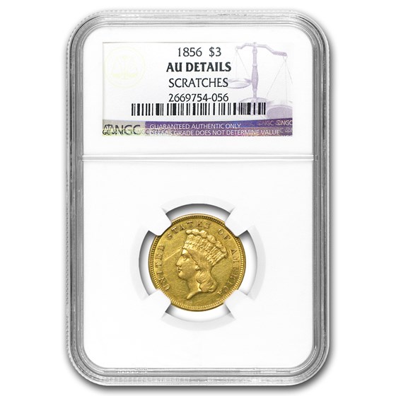 1856 $3 Gold Princess AU Details NGC (Scratches) 1856 $3 Gold Princess AU Details NGC (Scratches)