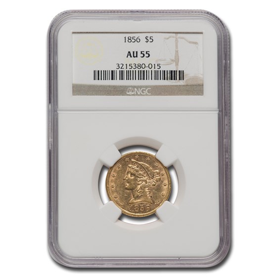 1856 $5 Liberty Gold Half Eagle AU-55 NGC 1856 $5 Liberty Gold Half Eagle AU-55 NGC