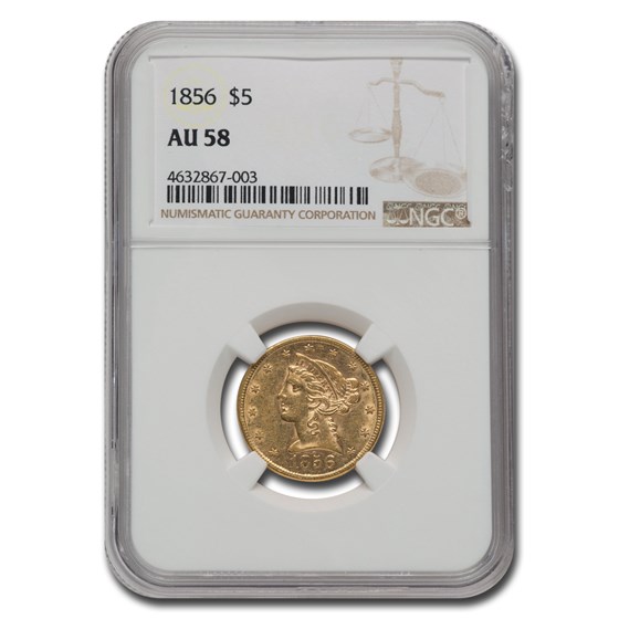 1856 $5 Liberty Gold Half Eagle AU-58 NGC 1856 $5 Liberty Gold Half Eagle AU-58 NGC
