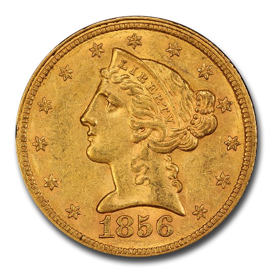 1856 $5 Liberty Gold Half Eagle AU-58 PCGS CAC 1856 $5 Liberty Gold Half Eagle AU-58 PCGS CAC