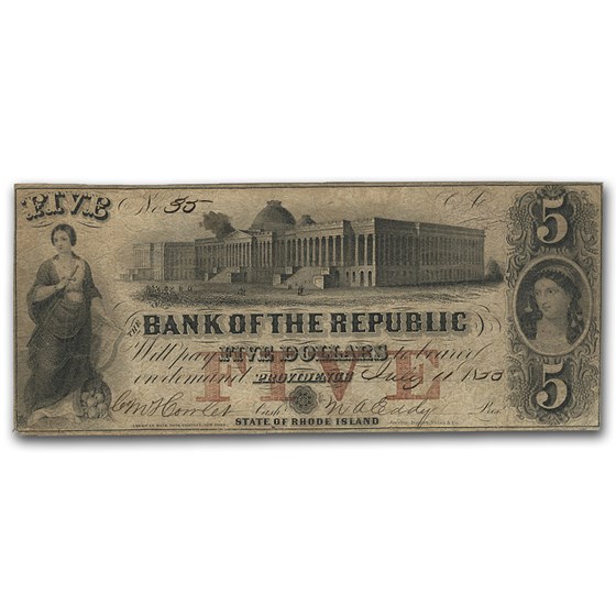 1856 Bank of the Republic, Providence, RI $5 RI-385 VF (G8a) 1856 Bank of the Republic, Providence, RI $5 RI-385 VF (G8a)